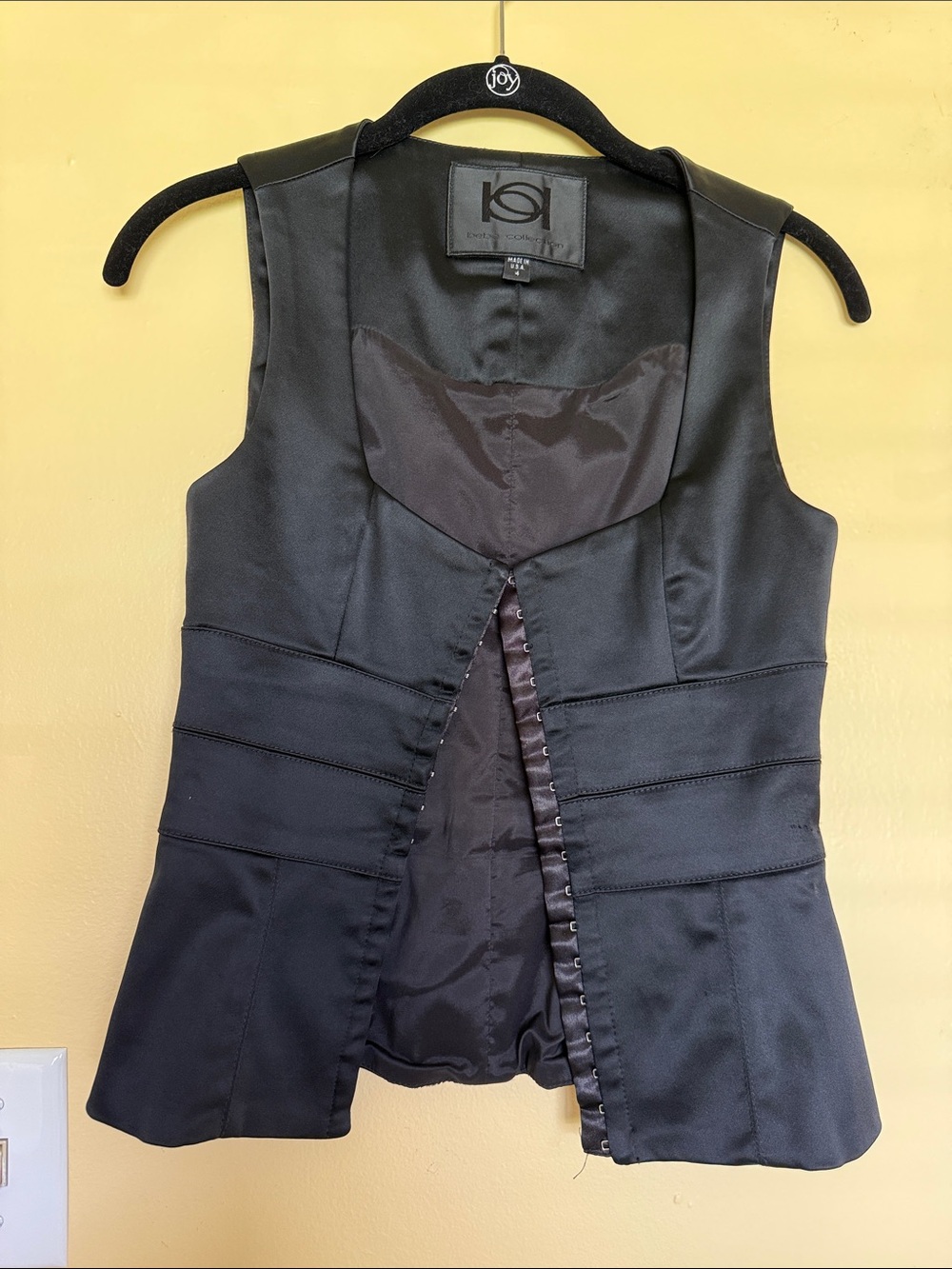 Bebe Black Satin Tailored Vest with Hook Closure size 4